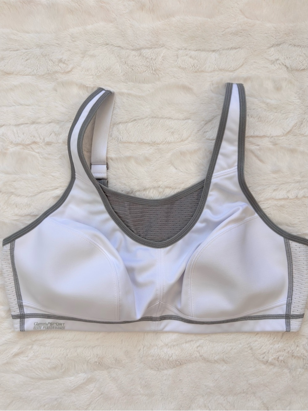 Glamorise 1067 No-Bounce Elite Sports Bra 40C White Gray Wirefree Full Coverage